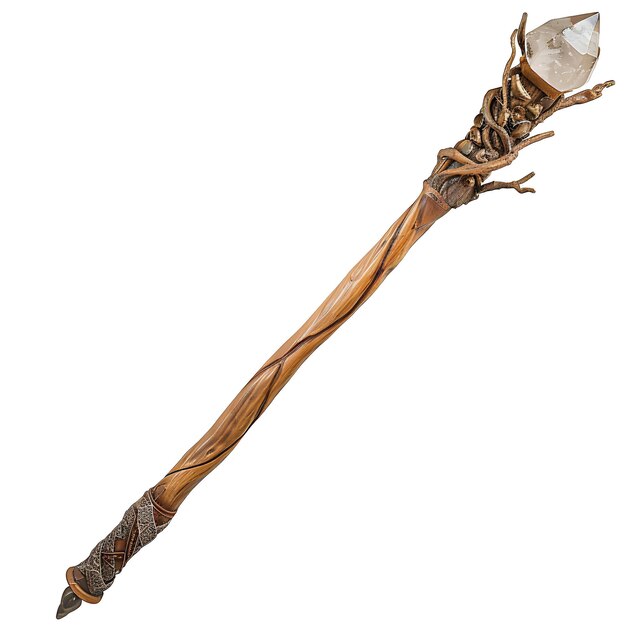 Photo magical bo staff of cherry wood with a shaft carved with ima game asset 3d isolated design concept