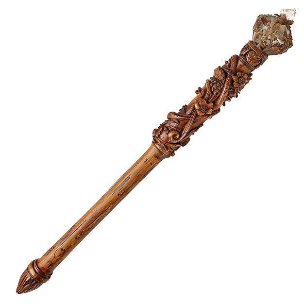 Magical Bo Staff of Cherry Wood With a Shaft Carved With Ima Game Asset 3D Isolated Design Concept