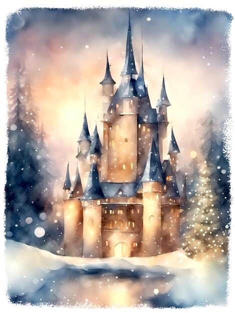 Magical Christmas Castle Illustration