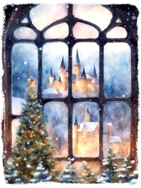 Magical Christmas Castle Illustration