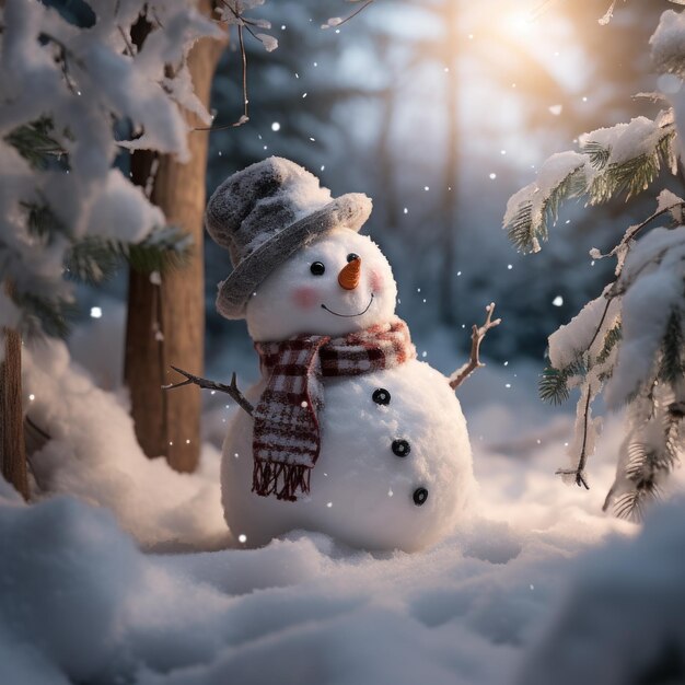 Magical Christmas Snowman in Cinematic Photography AI Generated
