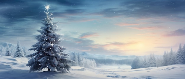 Magical Christmas Tree In Snowy Landscape Illustration