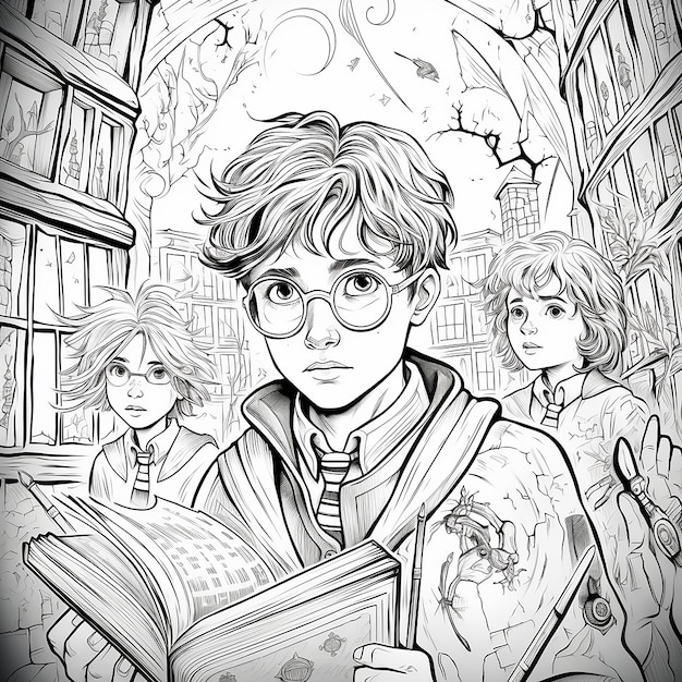 Magical Coloring Page Character in Harry Potter Style