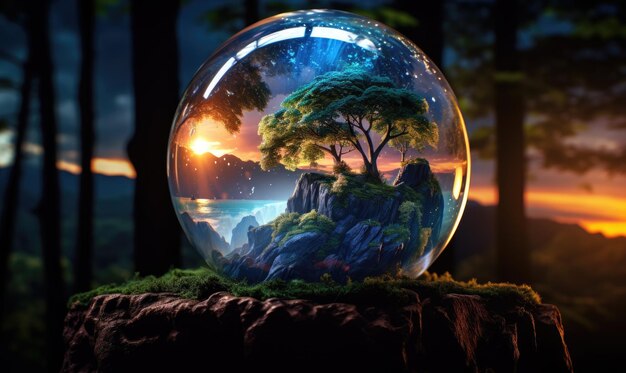 Magical crystal ball holds a captivating dreamscape within inviting exploration of the imagination designe