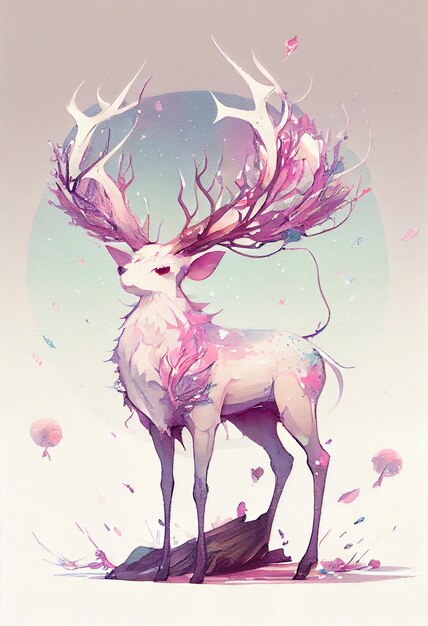 Magical Deer watercolor artwork