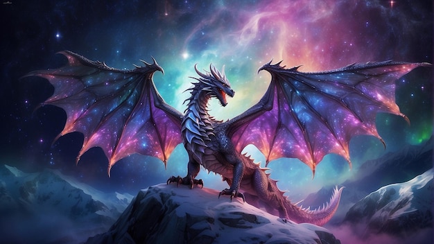 magical dragon creature on isolated milky way background