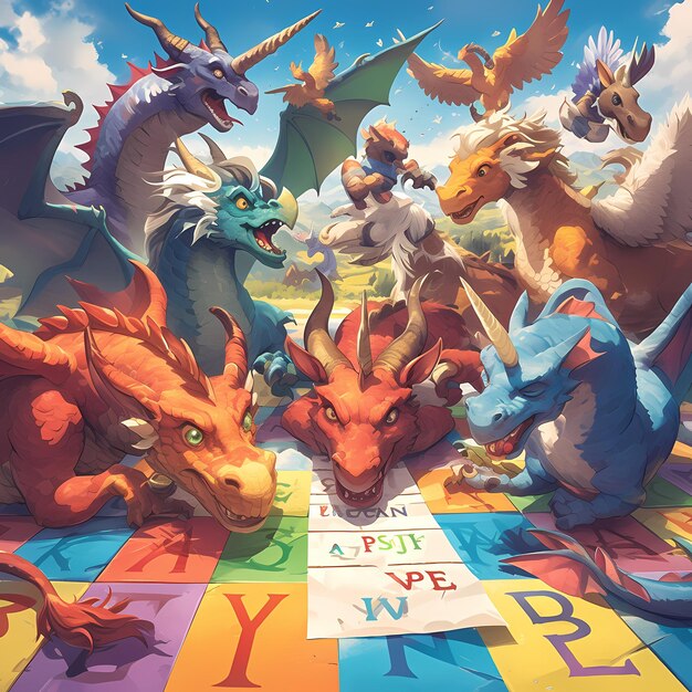 Photo magical dragons gather for a chess match