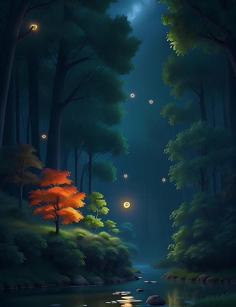 Волшебный мечтательный ночной лес