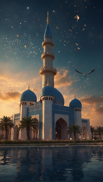 Magical of Eid mubarak vibes with stylistic renderings mosque etc