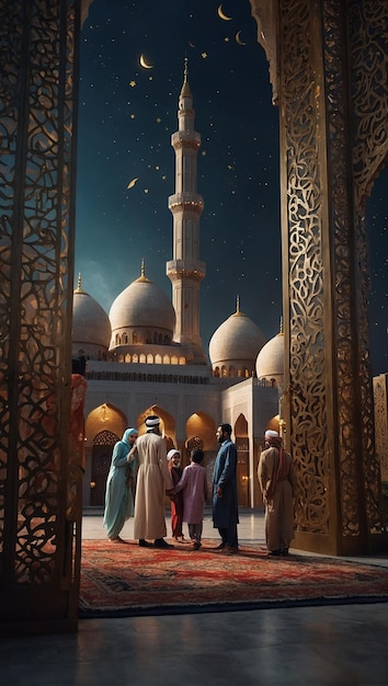 Magical of Eid mubarak vibes with stylistic renderings mosque etc