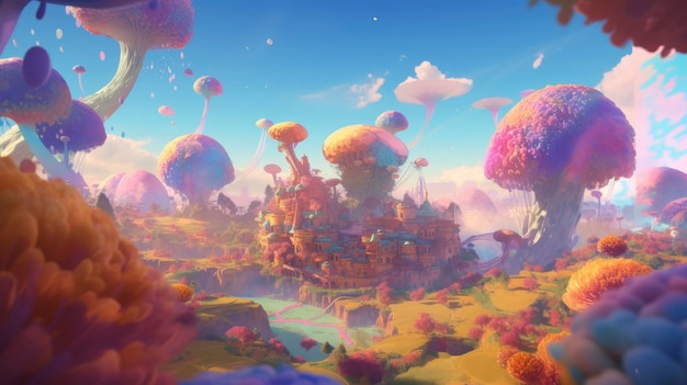Magical and Enchanting Anime Landscape of Fairyland for Children's Stories and Fairytales