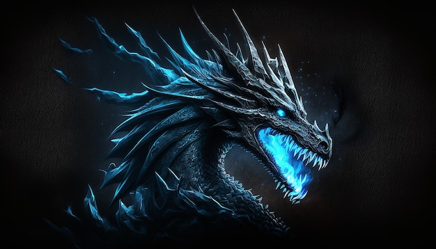 Magical fairytale blue dragon image Ai generated art