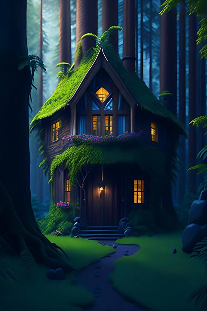 Magical fairytale house in the forest