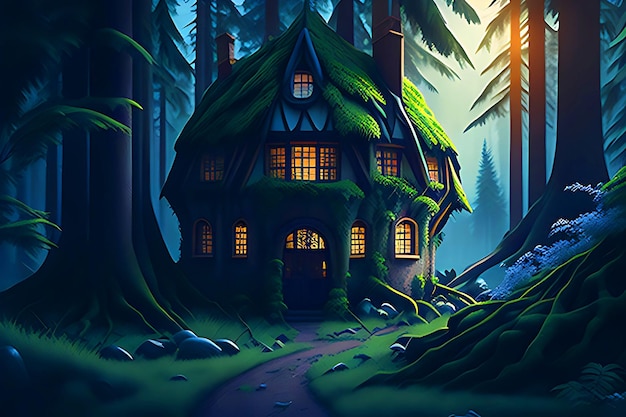 Magical fairytale house in the forest