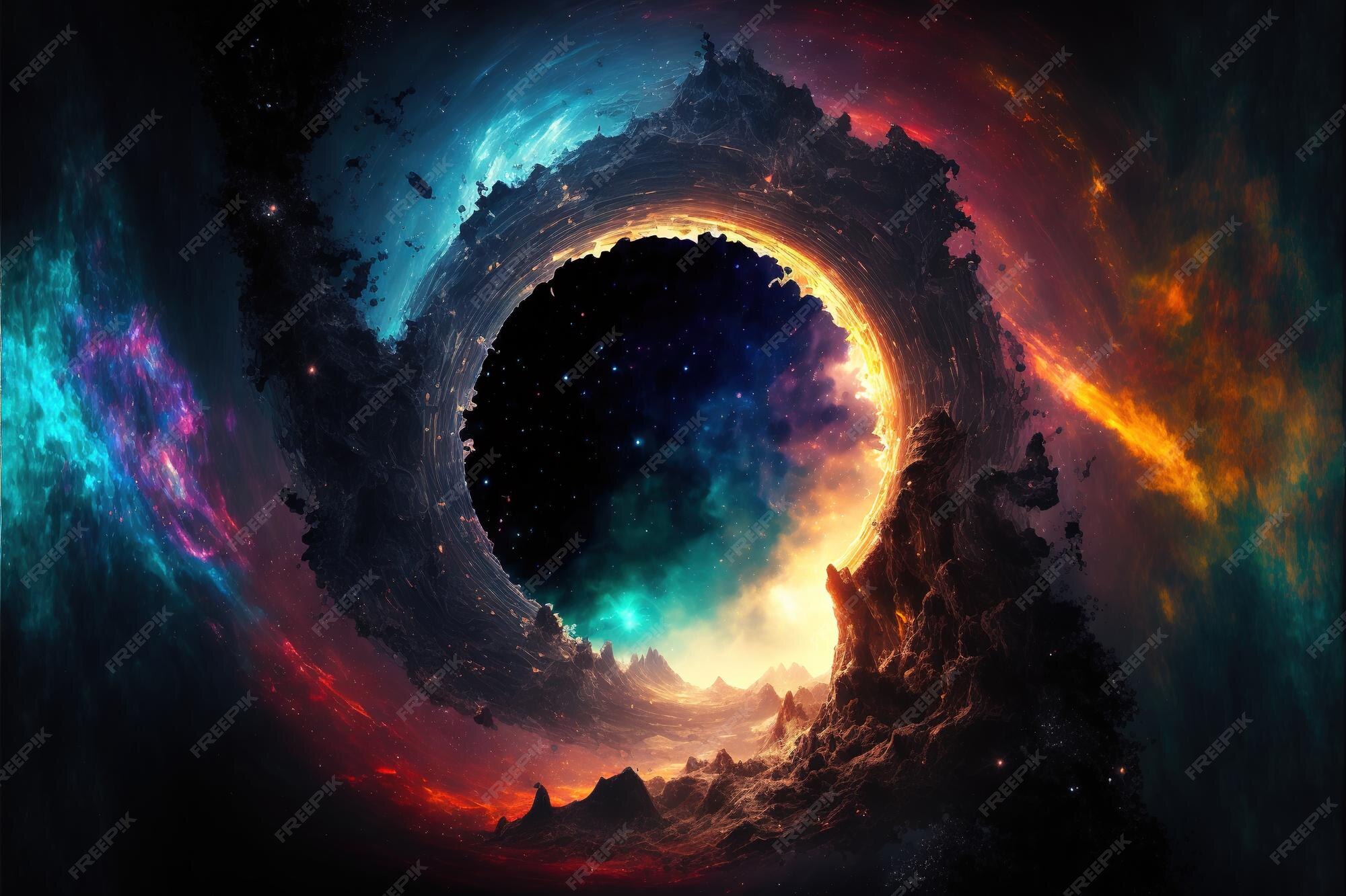Premium Photo | Magical fantasy black hole portal in the space with  colorful nebula