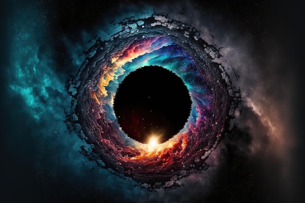 magical fantasy black hole portal in the space with colorful nebula