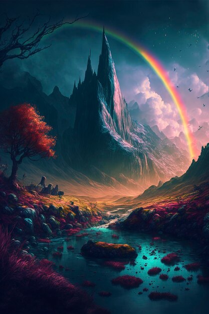 Magical fantasy rainbow realistic max rive dan mumford sylvain sarrailh very detailed 4k 8k generate ai