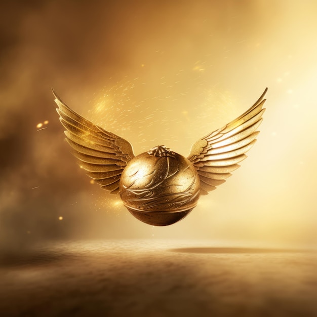 Photo the magical flight a golden snitch soars amidst a gilded wonderland