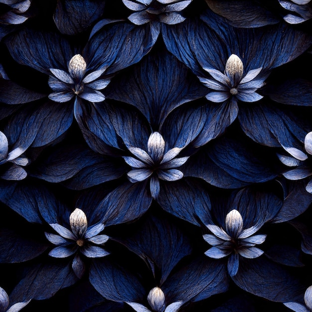 진한 파란색을 반복하는 마법의 꽃 패턴