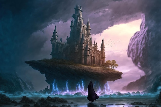 魔法の流れる城のデジタルイラスト