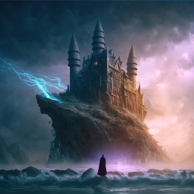 Magical flowing castle digital illustration