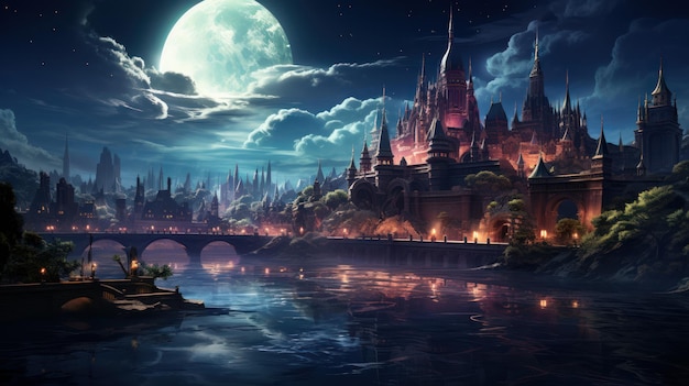 Magical flowing castle digital illustration
