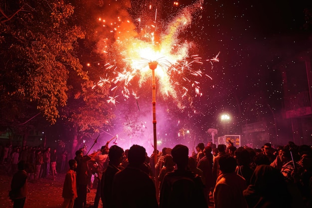 Photo magical flying broomstick in holika dahan night