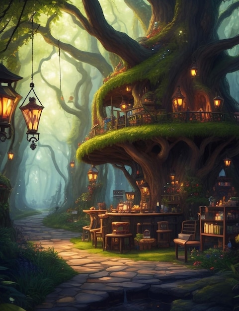 Magical forest cafe and restaurant generative ai