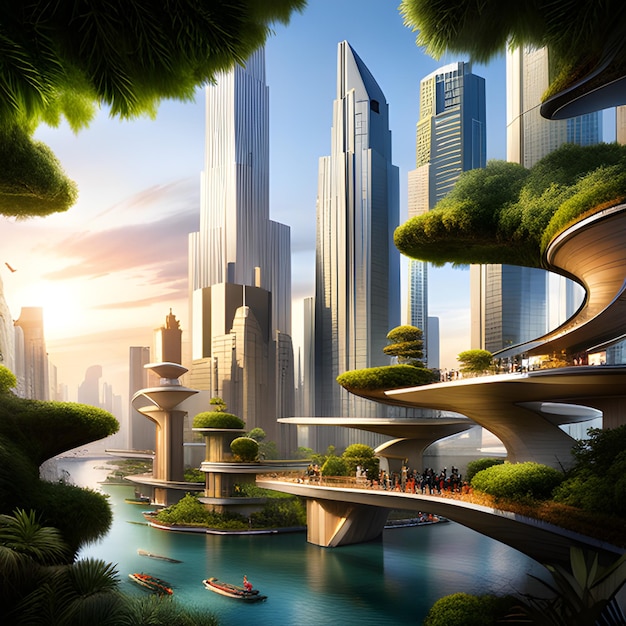 A magical forest city robotic life