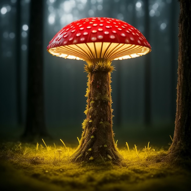 In a magical forest a mushroom glows under the spell Generative AI