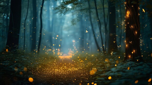 A magical forest scene with fireflies conveying the enchantment of a secret rendezvous