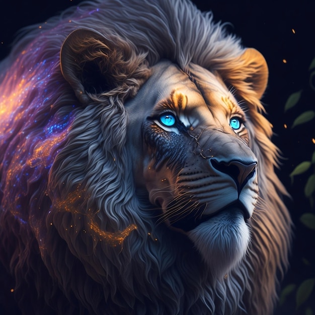 Magical glow lion cinematic color grading portrait Photography