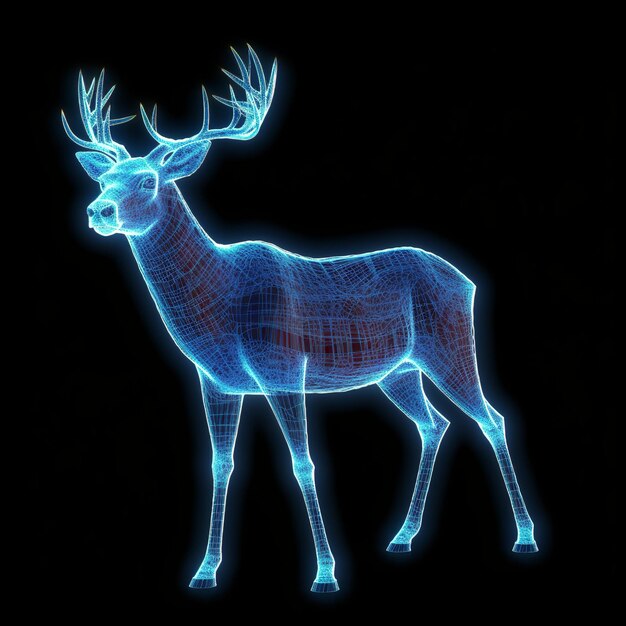 Foto magical glowing christmas reindeer blauw draadframe generatief ai