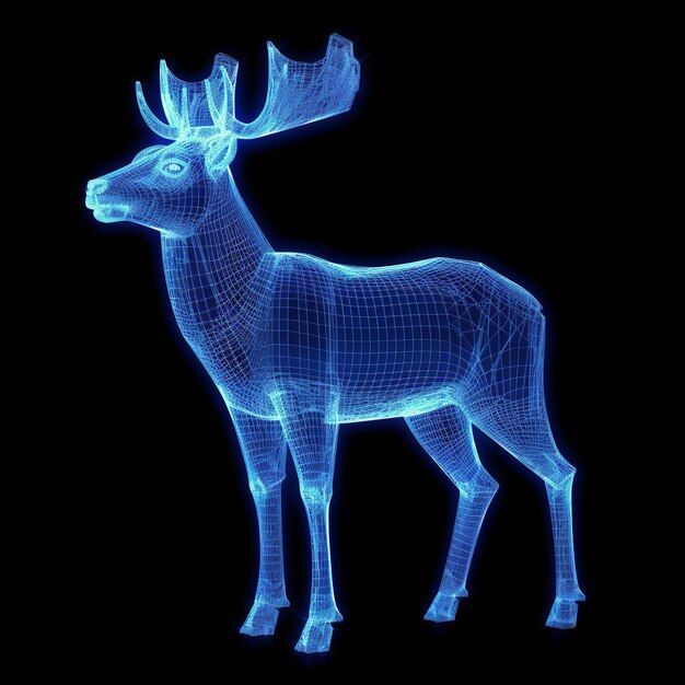 Photo magical glowing christmas reindeer blue wireframe generative ai