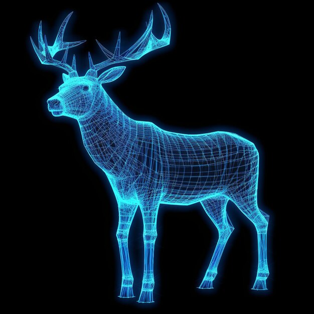 Foto magical glowing christmas reindeer blue wireframe generative ai