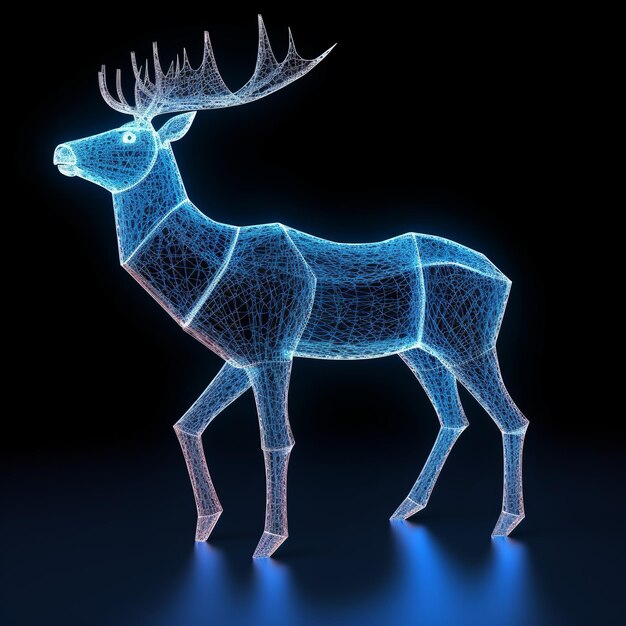 Foto magical glowing christmas reindeer blue wireframe generative ai