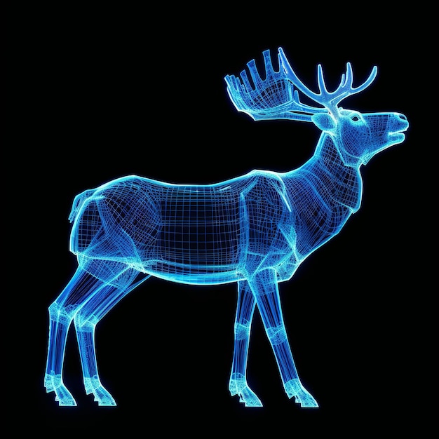 Photo magical glowing christmas reindeer blue wireframe generative ai