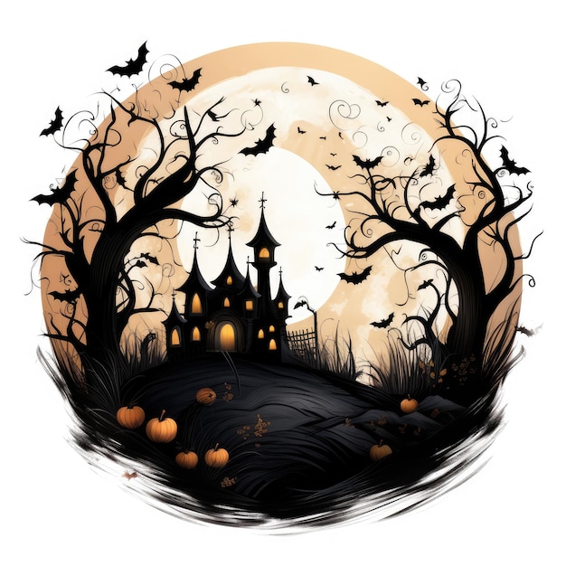 Волшебная ночь Хэллоуина под причудливым полнолунием Клипарт Радость на белом фоне PNG