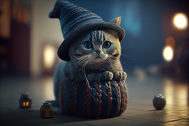 Magical Hat wizard catgenerative ai