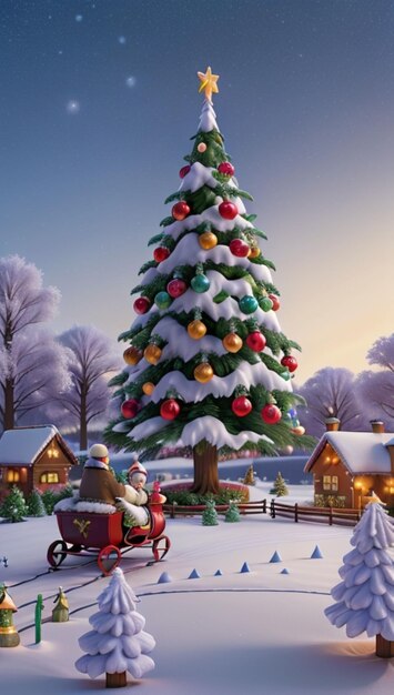 Волшебный образ покрытого снегом пейзажа с величественной рождественской елкой
