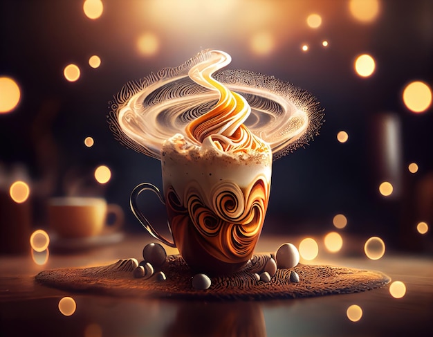 Photo magical latte art cappuccino coffee foam drink design beautiful latte art abstract generative ai illustration