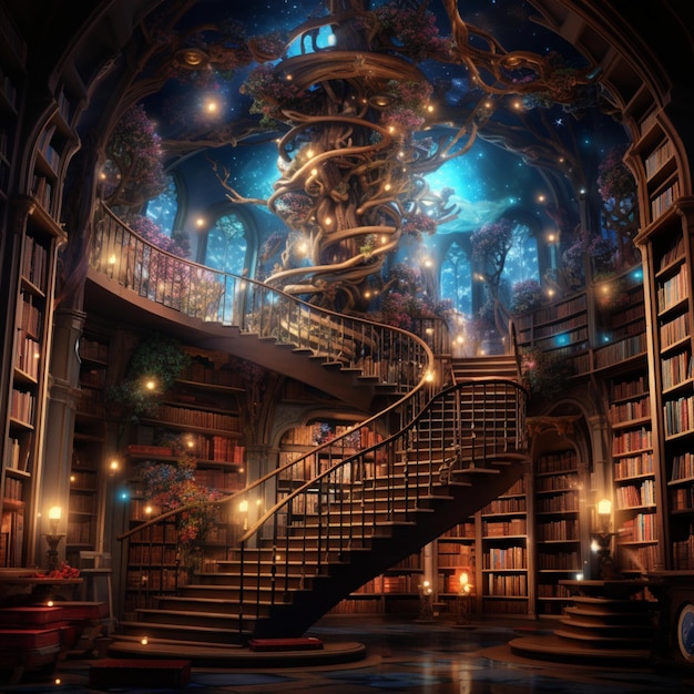 A magical library with shelves that stretch to infinity and books that come to life image two