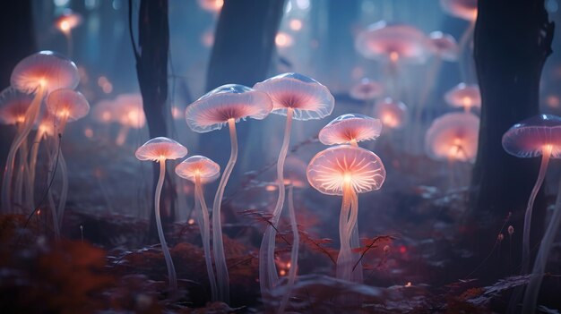 magical mashrooms in the forest Generative Ai