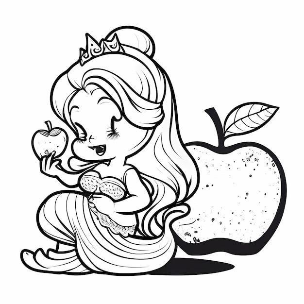 Magical mermaid munchies cartoon coloring page isolated mermaid enjoying an apple