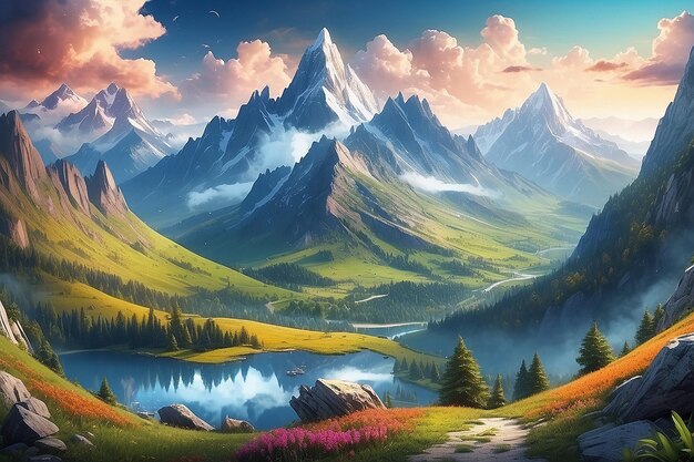 Magical mountains landscape collage