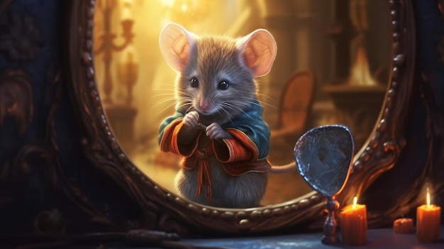 A magical mouse with a mirror AI generated