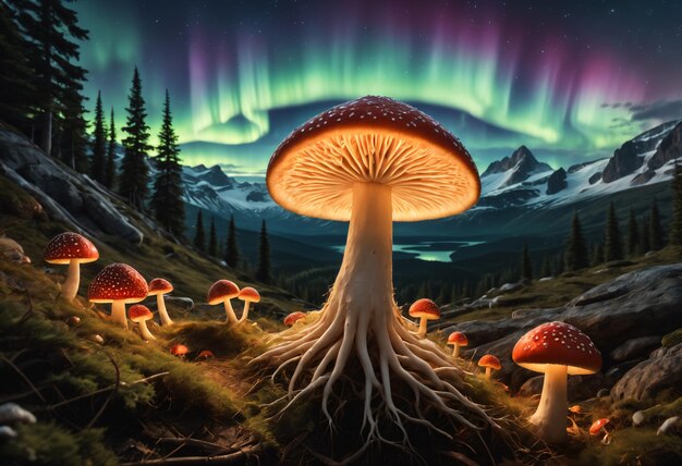 Foto fantasia magica dei funghi paese delle meraviglie ia generativa