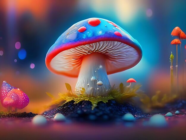 Magical mushrooms growing in forest