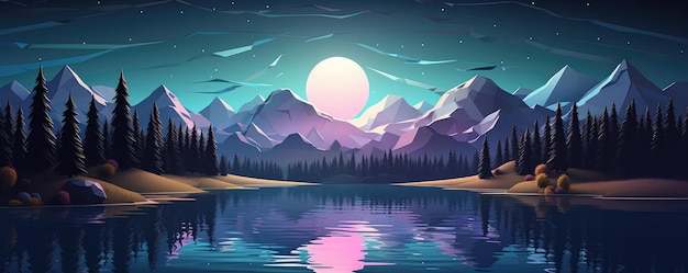 Magical nature landscape during summer night high in mountains panorama Generative Ai