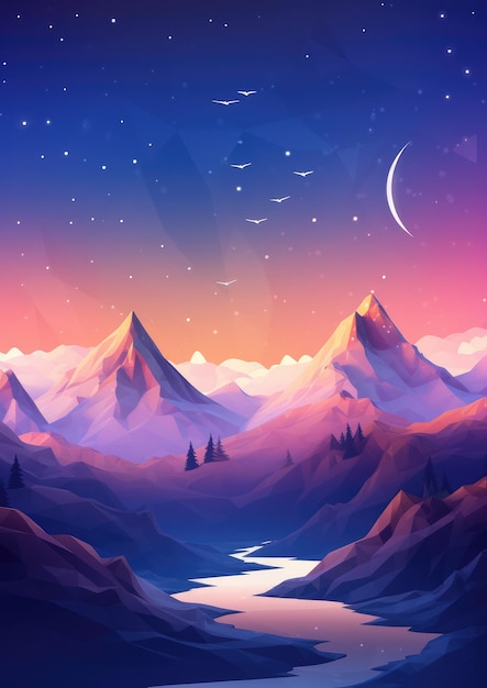 Magical nature wallpaper during summer night high in mountains generative ai